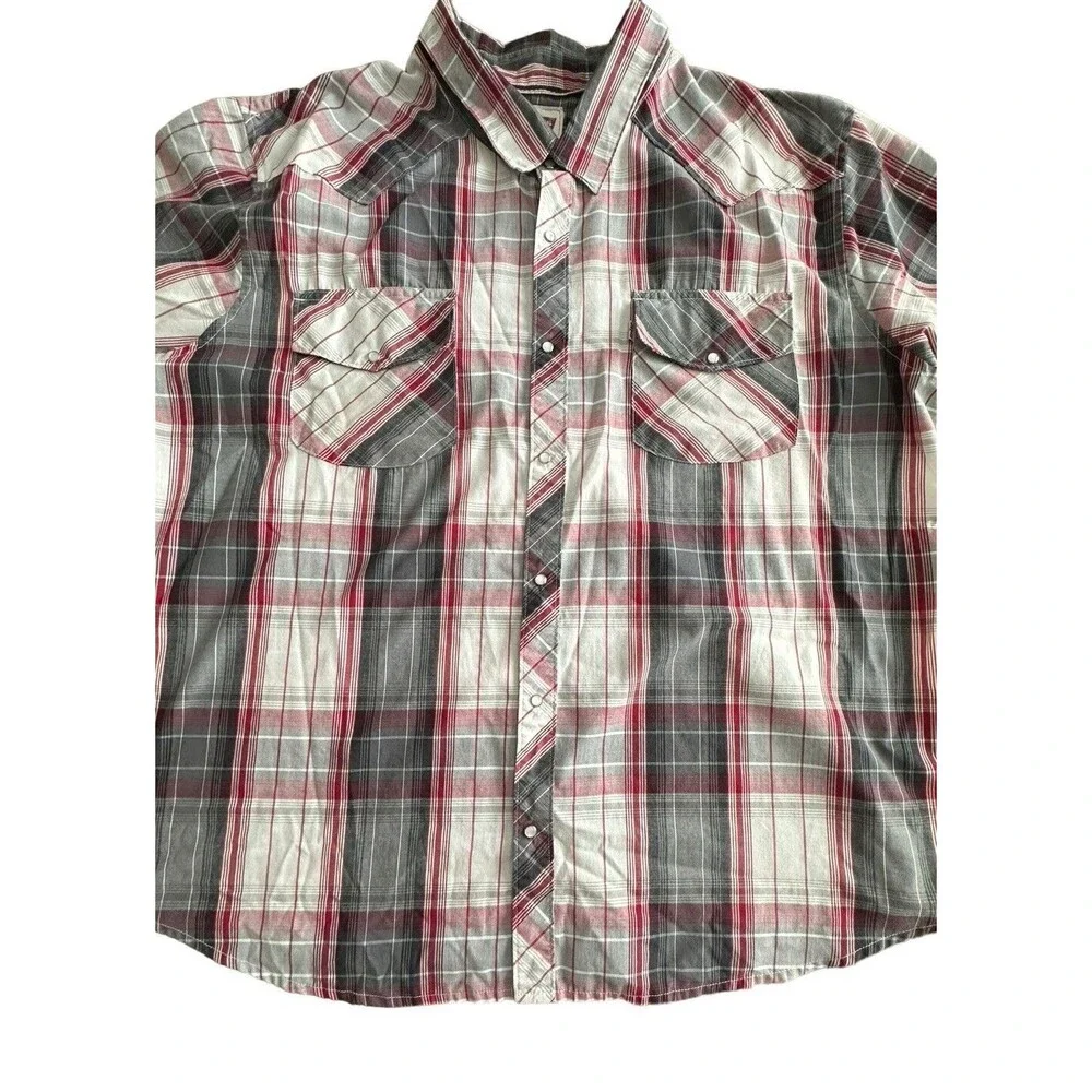 Levis Mens 3XL Shirt Pearl Snap Red Gray Multi Plaid Cotton Blend Long Sleeve L7